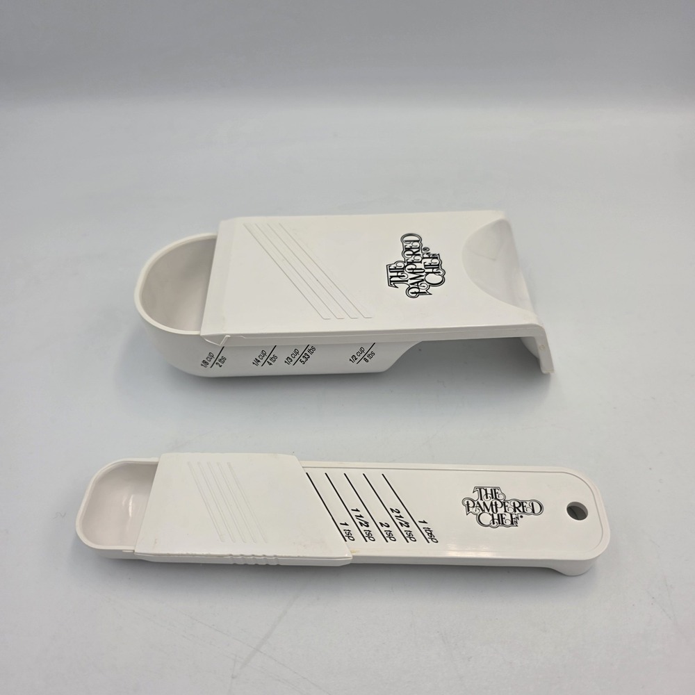 Pampered Chef 1/2 Cup Half & 1 TBSP Spoon Adjustable Measuring White Plastic
